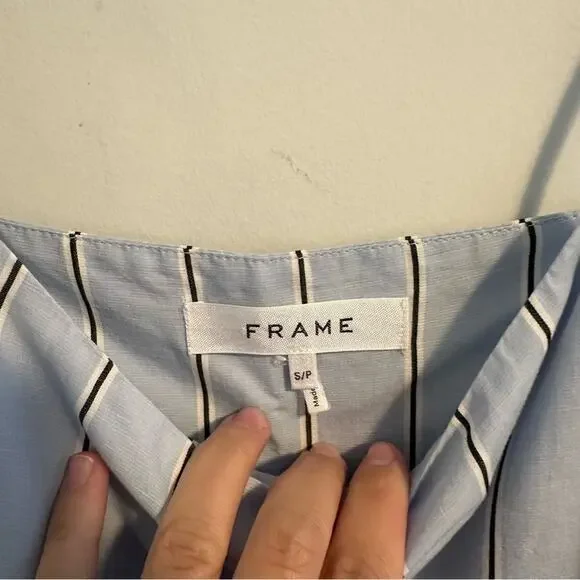 Frame Blue Striped Cotton Hemp Asymmetric Maxi Dress Small - Picture 12 of 13